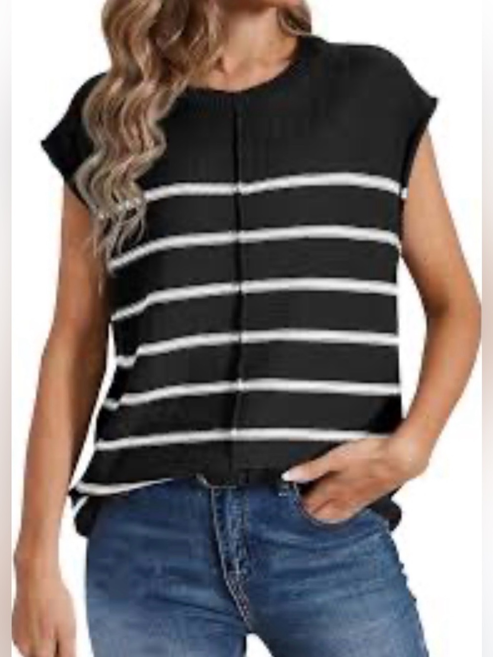 MEROKEETY black and white striped thick knit sleeveless top